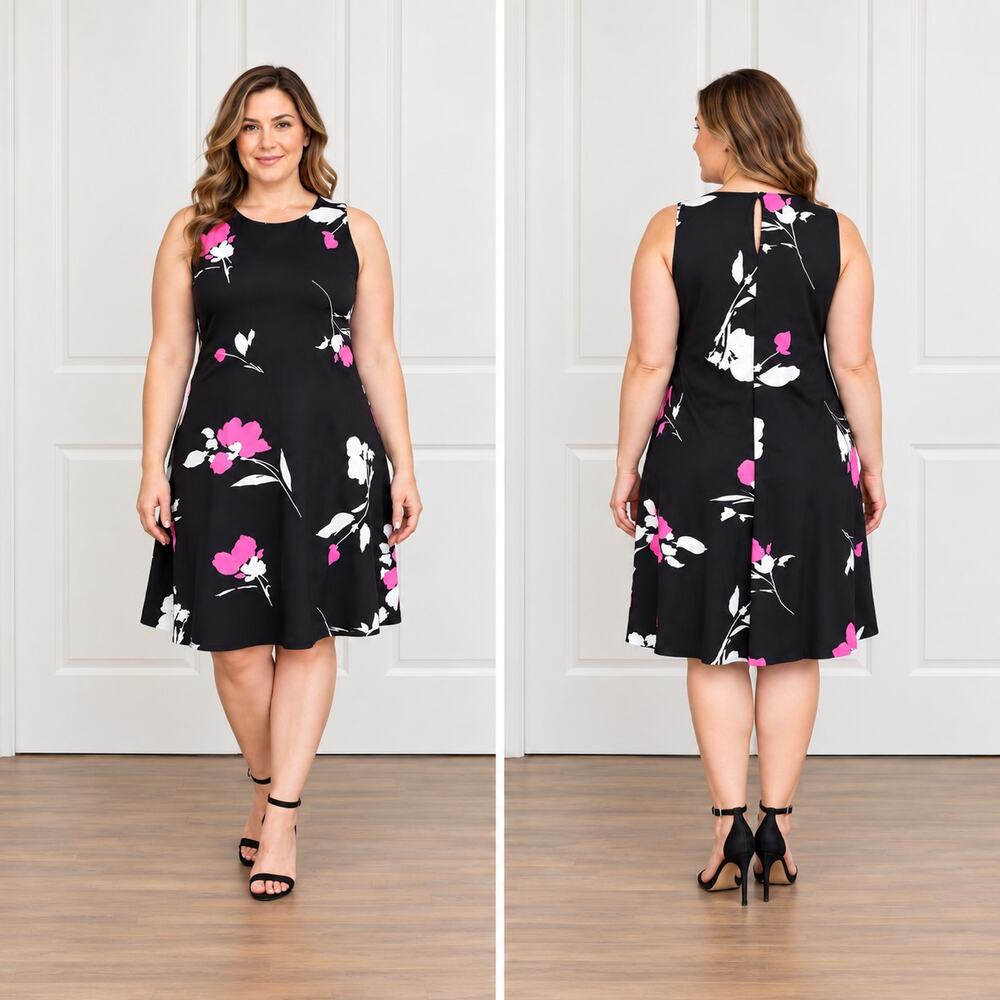NWT Ralph Lauren Floral Jersey Sleeveless Navy Blue Pink Dress